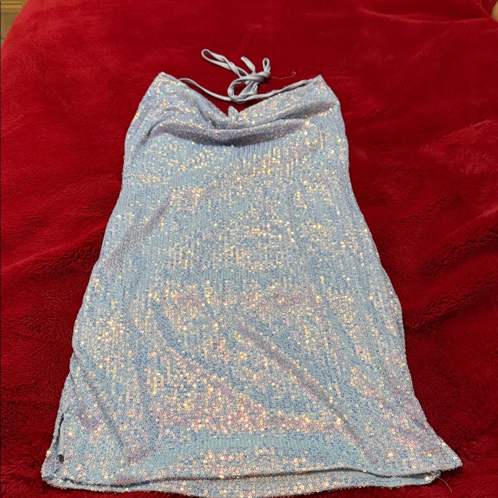 Sparkling Blue Halter stretchy Dress